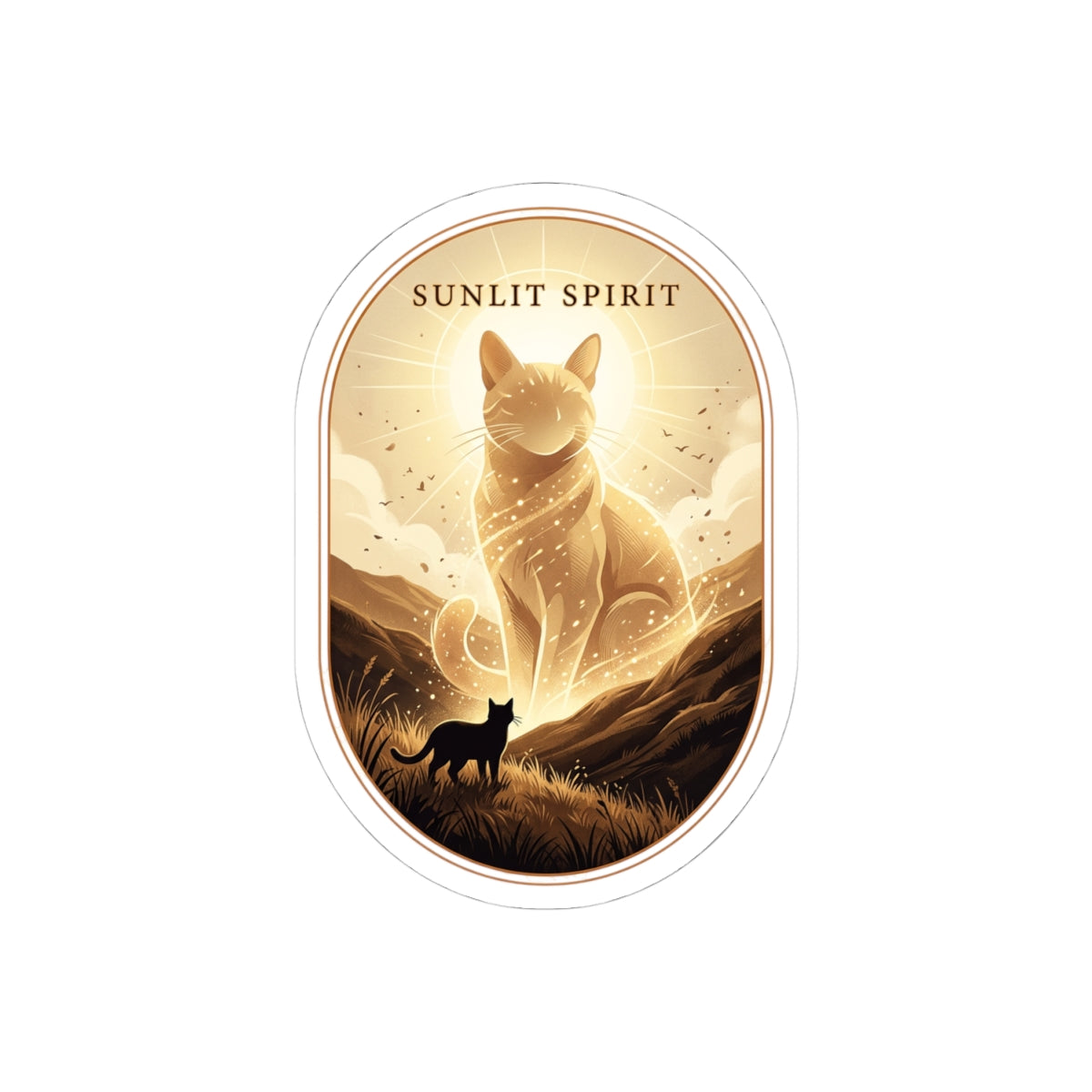 Sunlit Spirit Cat Sticker | Whimsical Fantasy, Retro Folk Illustration
