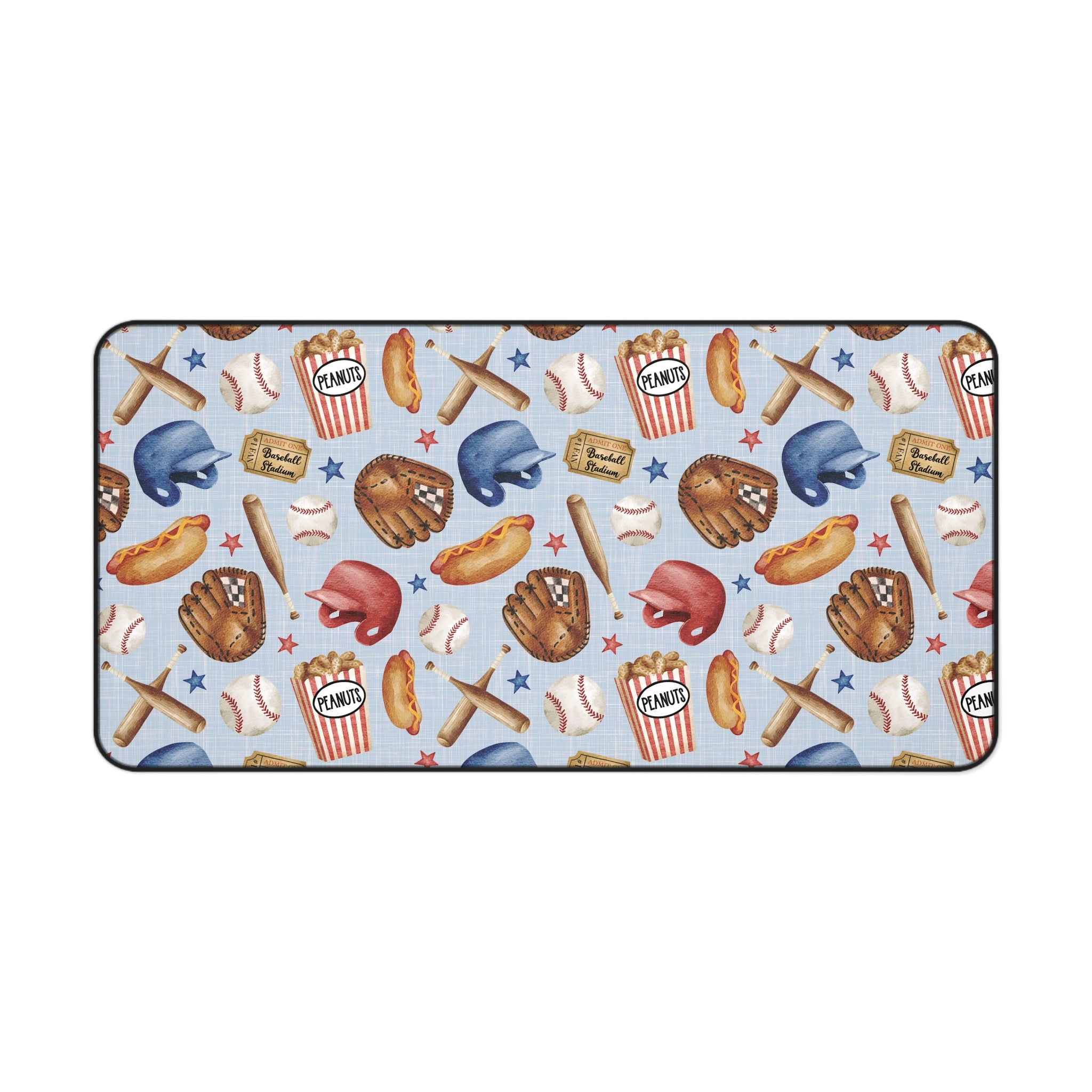 Baseball Pattern Desk Mat | Helmets, Gloves, Bats, Popcorn