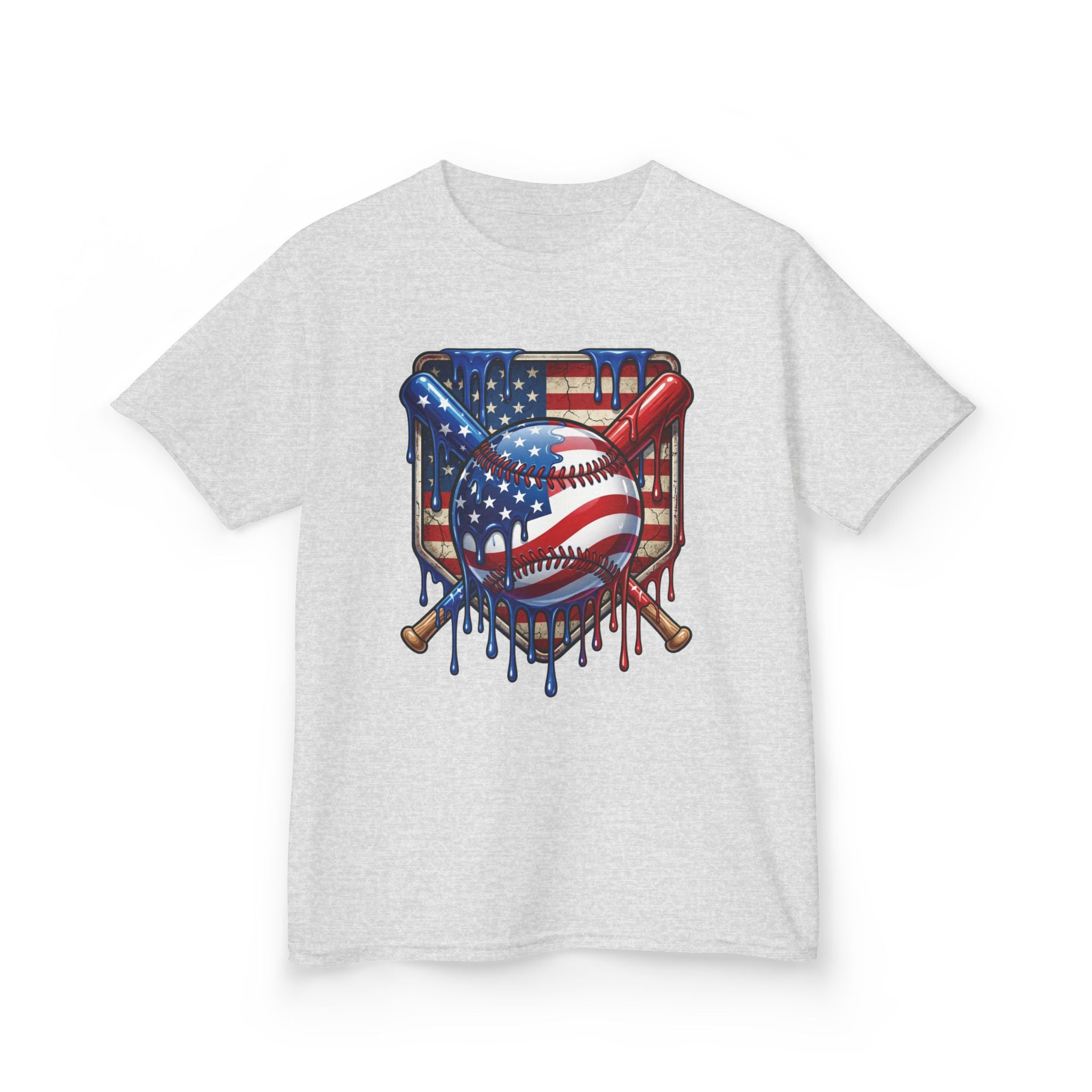 American Flag Dripping Baseball Kids Tee | Patriotic Baseball, Crossed Bats