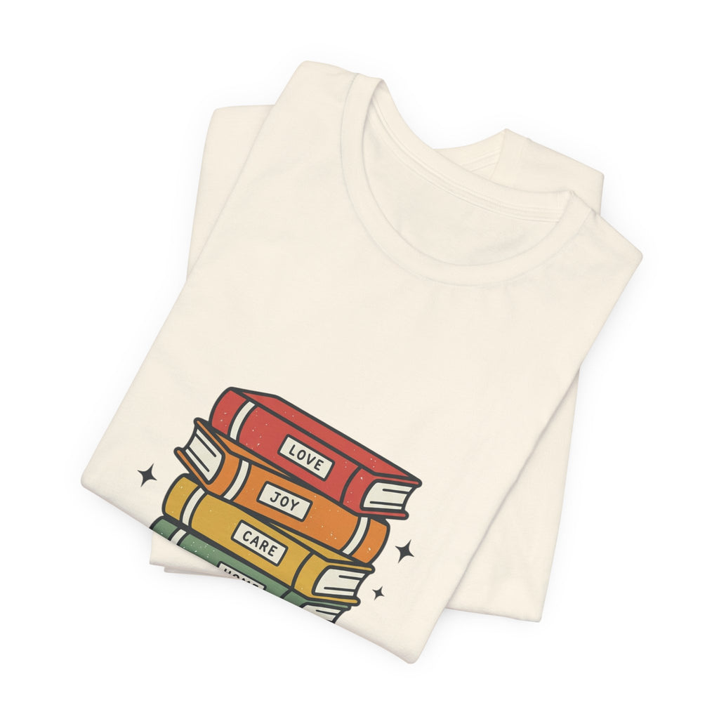 Rainbow Book Stack T-Shirt | Pride graphic, queer affirming tee