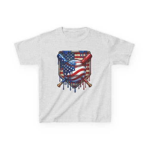 American Flag Dripping Baseball Kids Tee | Patriotic Baseball, Crossed Bats