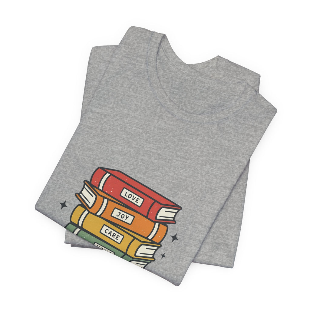 Rainbow Book Stack T-Shirt | Pride graphic, queer affirming tee