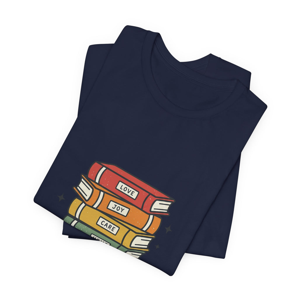 Rainbow Book Stack T-Shirt | Pride graphic, queer affirming tee