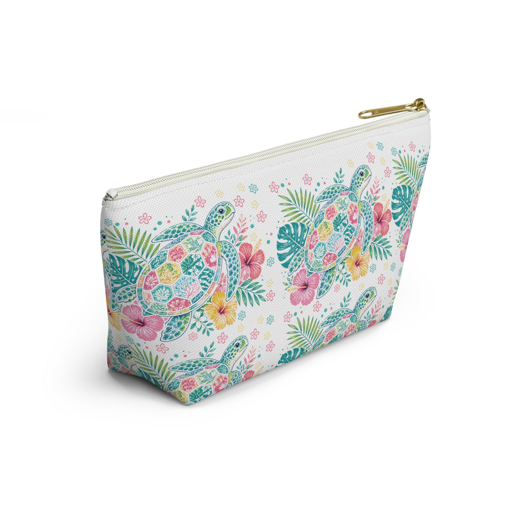 Watercolor Sea Turtle Floral Accessory Pouch | T-Bottom
