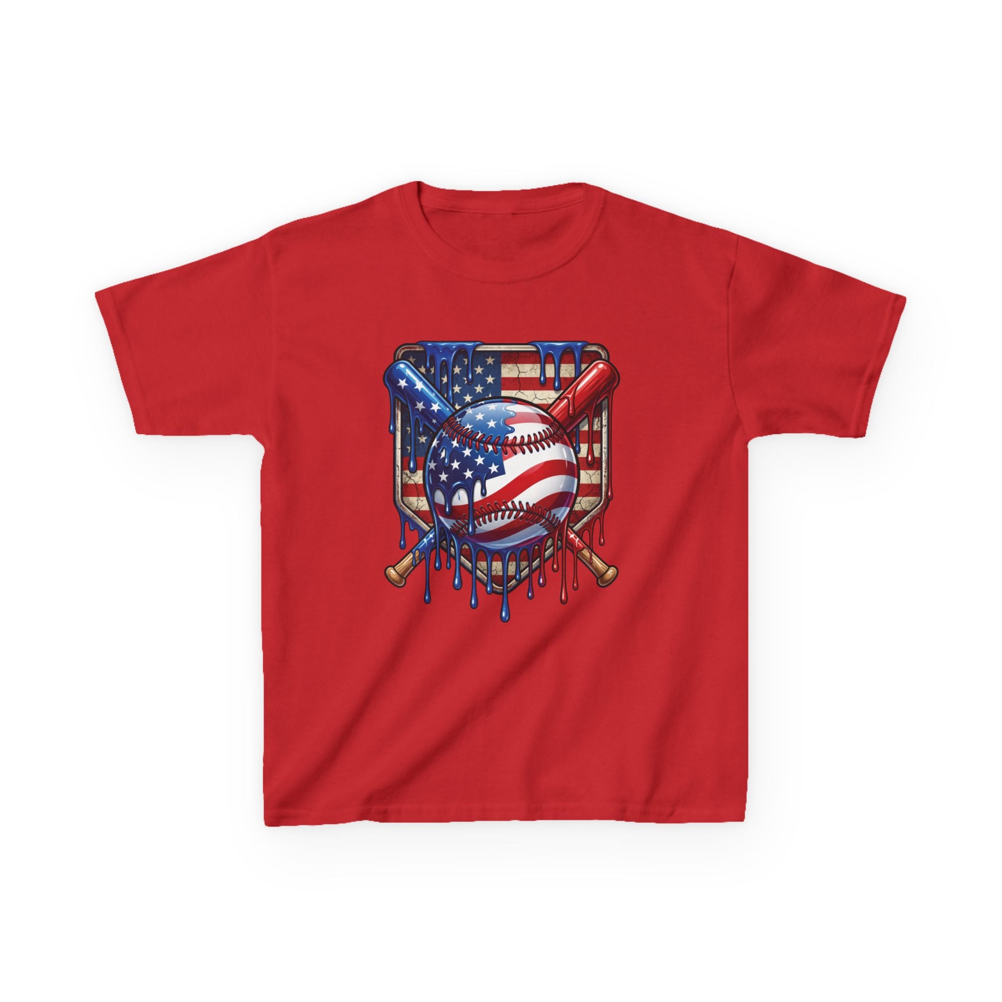 American Flag Dripping Baseball Kids Tee | Patriotic Baseball, Crossed Bats