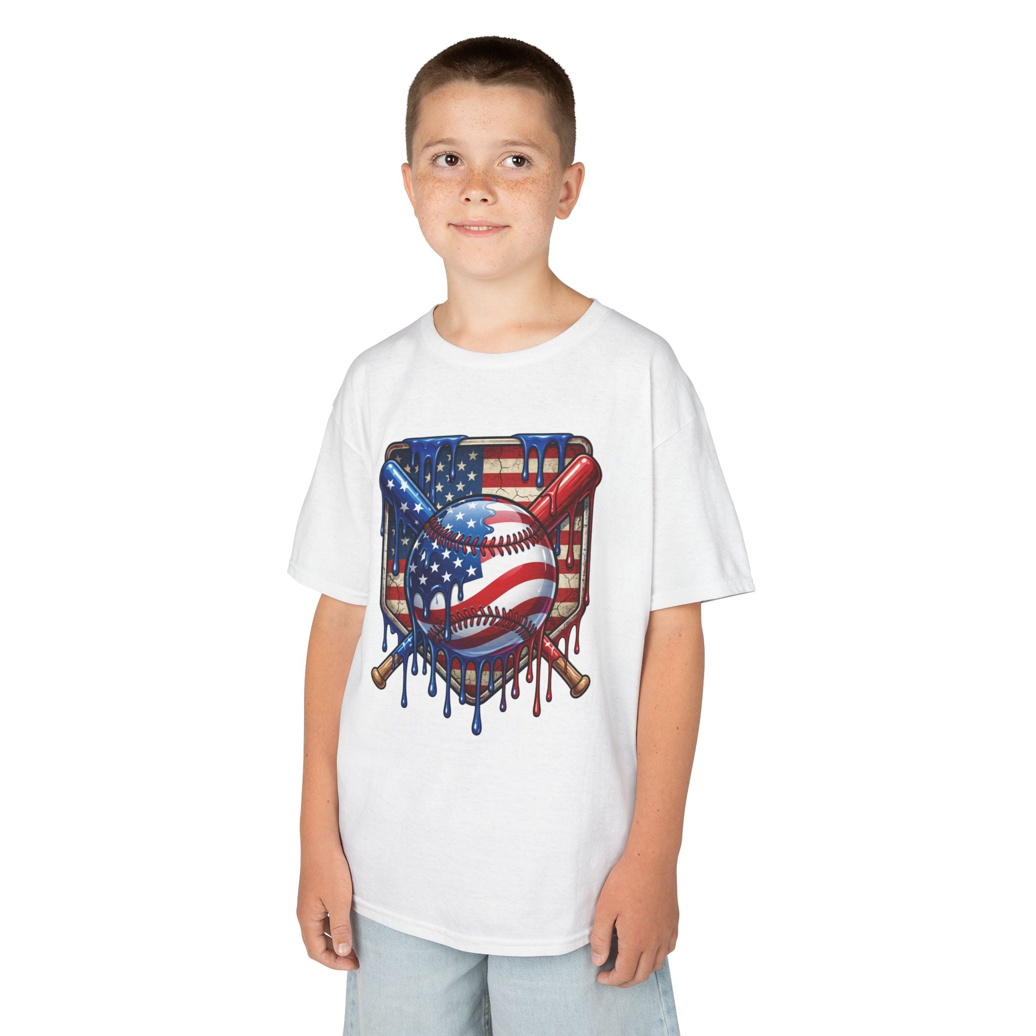 American Flag Dripping Baseball Kids Tee | Patriotic Baseball, Crossed Bats