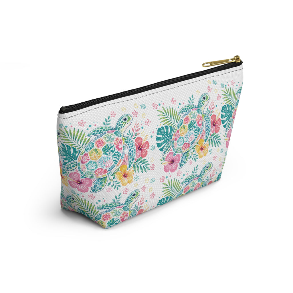 Watercolor Sea Turtle Floral Accessory Pouch | T-Bottom