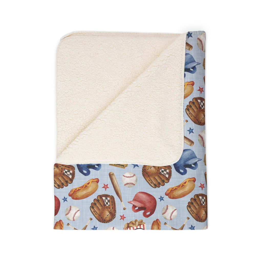 Baseball Pattern Fleece Blanket | Baseballs, Gloves, Bats, Popcorn