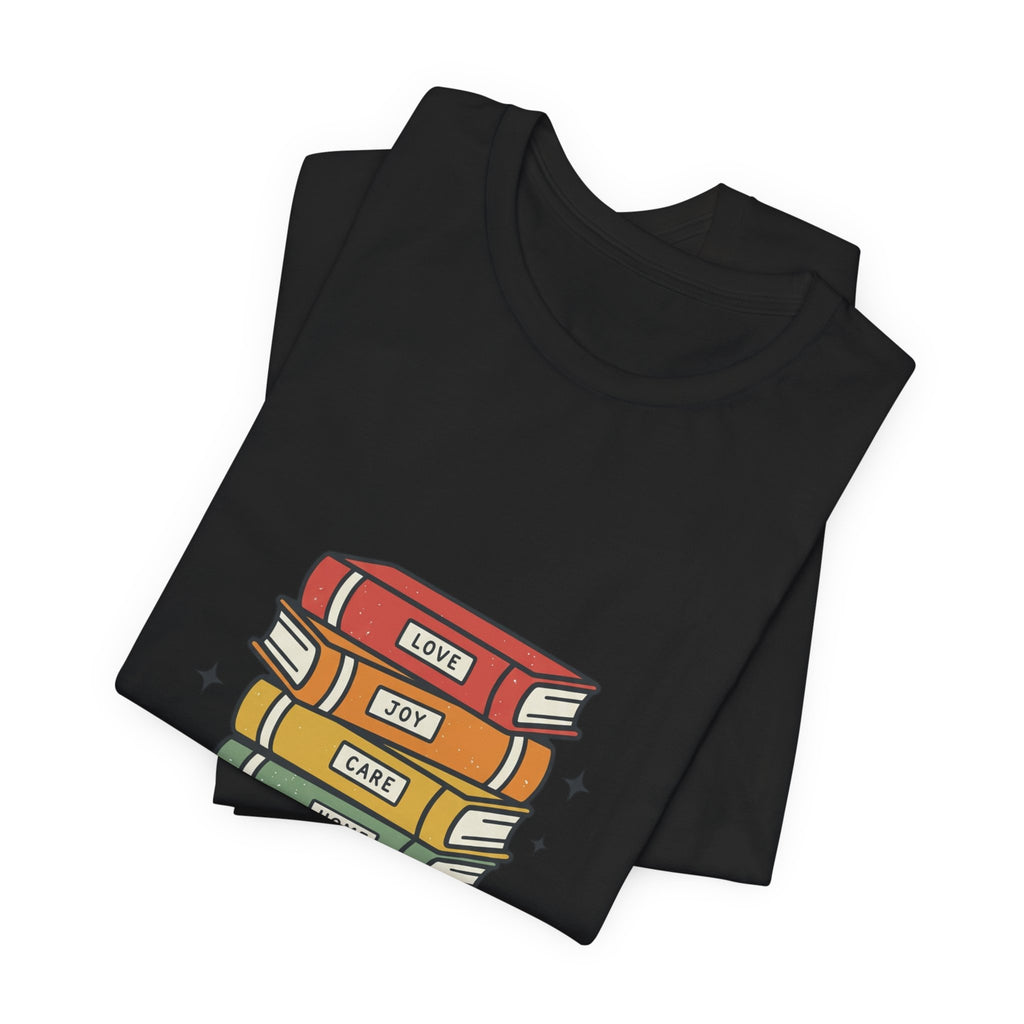 Rainbow Book Stack T-Shirt | Pride graphic, queer affirming tee