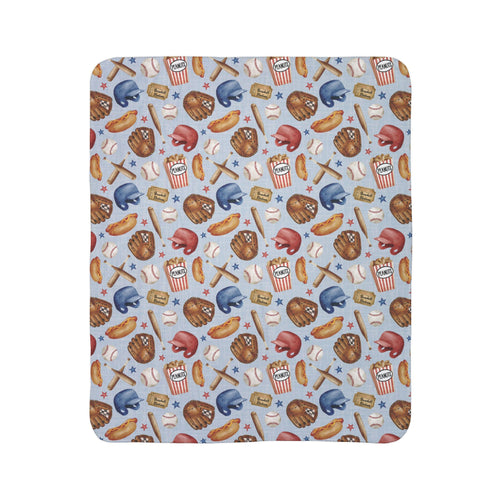 Baseball Pattern Fleece Blanket | Baseballs, Gloves, Bats, Popcorn