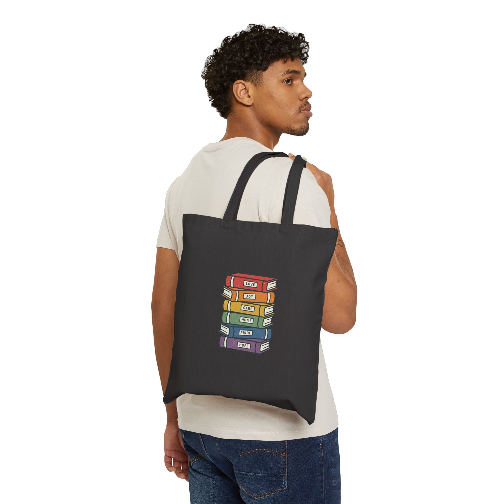 Rainbow Book Stack Tote | Pride, LGBTQ+ Library Illustration