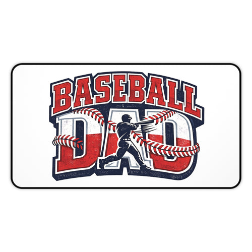 Baseball Dad Desk Mat | Sports Logo, Batter Silhouette, Red Navy Design
