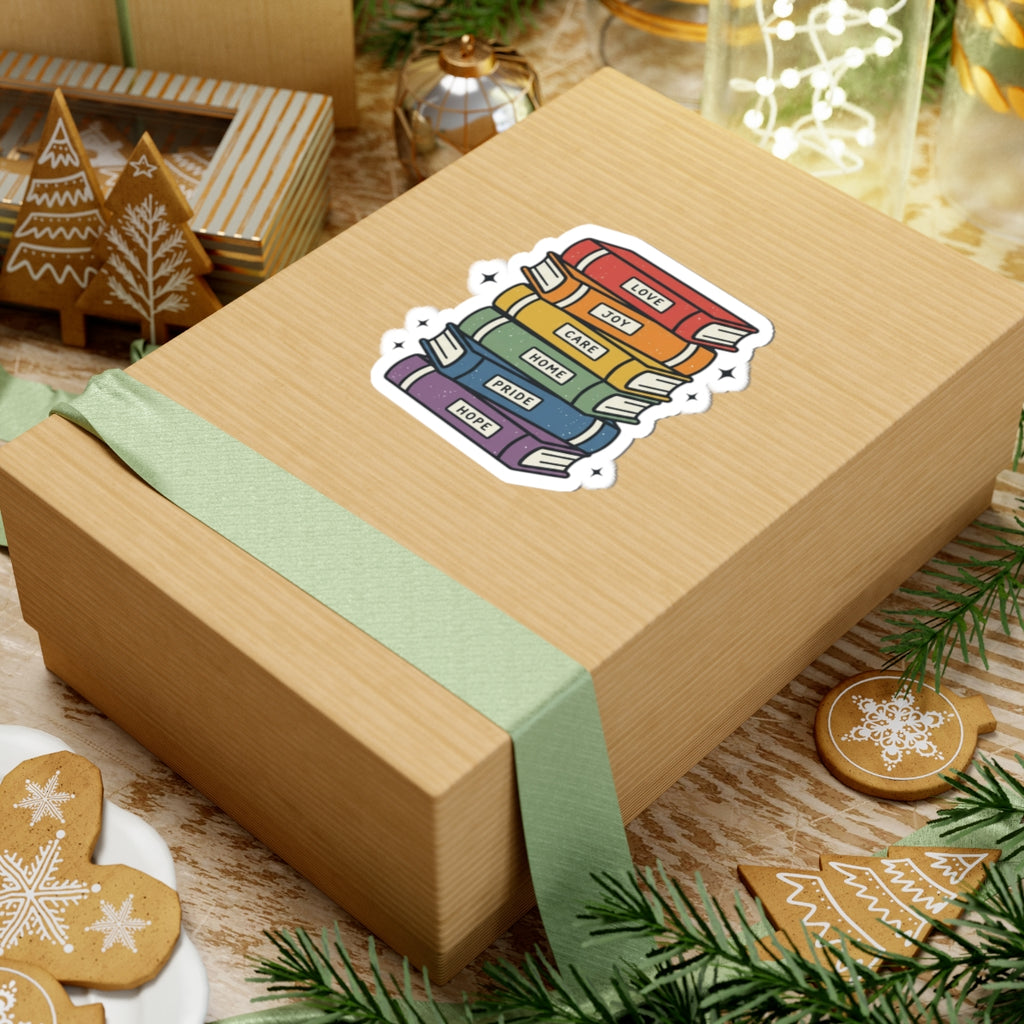 Rainbow Book Stack Kiss-Cut Stickers | Pride, Affirmation, Retro Rainbow