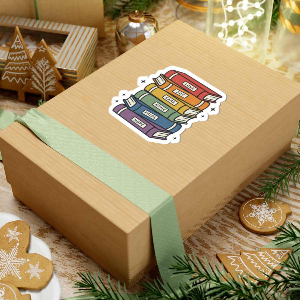 Rainbow Book Stack Kiss-Cut Stickers | Pride, Affirmation, Retro Rainbow