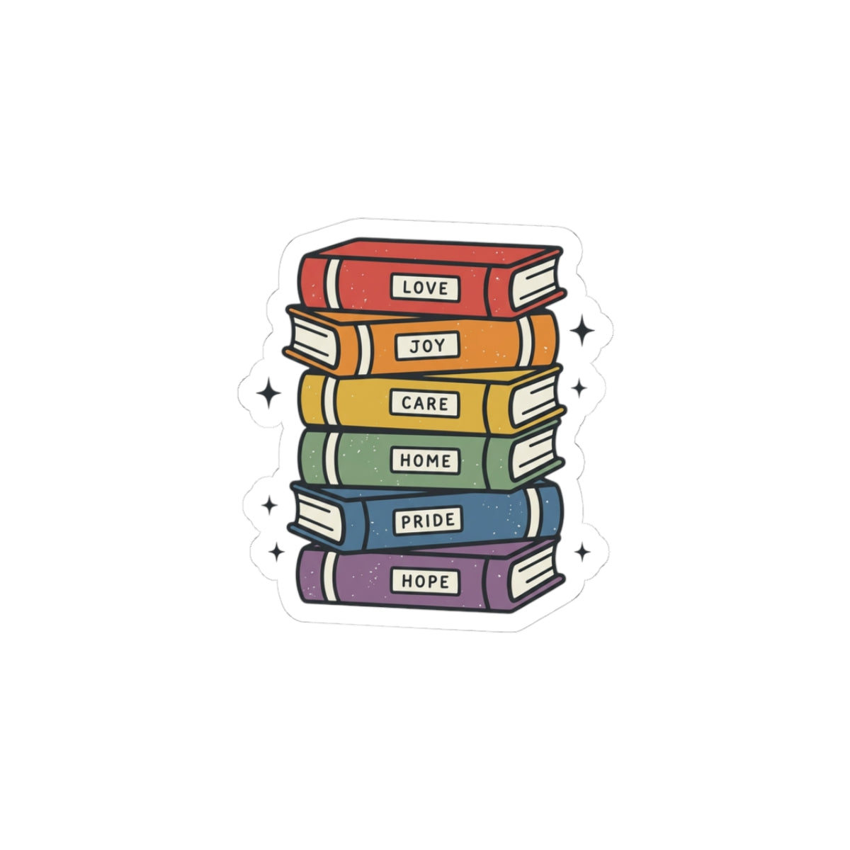 Rainbow Book Stack Kiss-Cut Stickers | Pride, Affirmation, Retro Rainbow