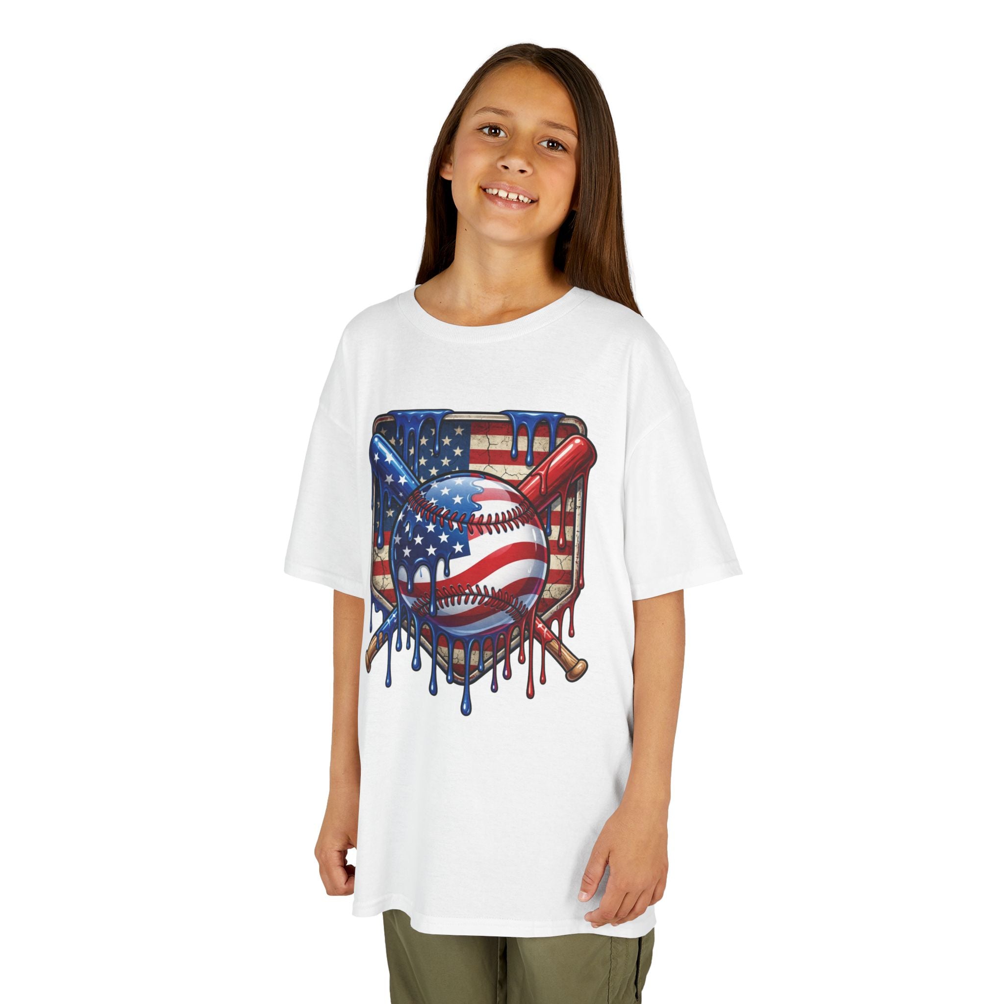 American Flag Dripping Baseball Kids Tee | Patriotic Baseball, Crossed Bats