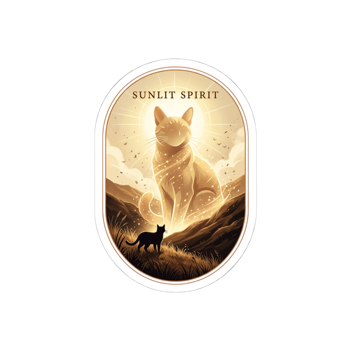 Sunlit Spirit Cat Sticker | Whimsical Fantasy, Retro Folk Illustration
