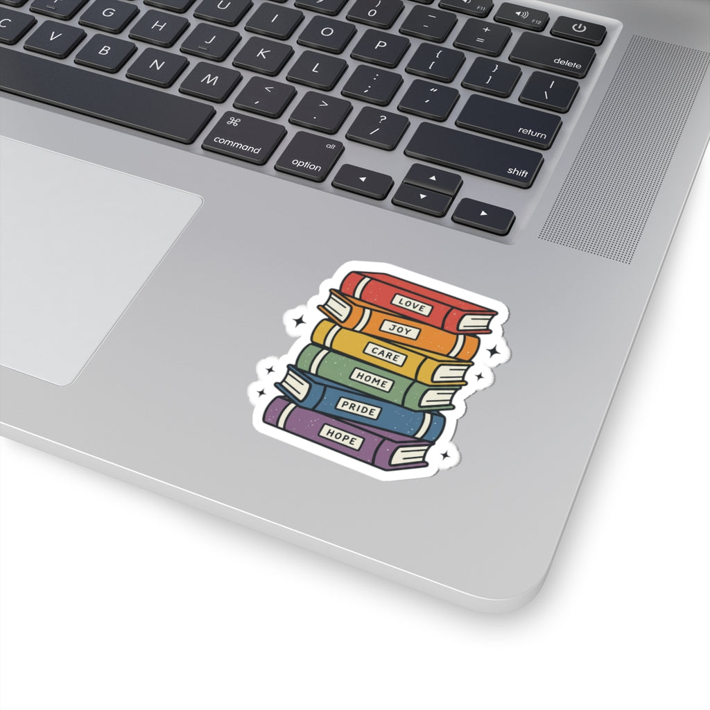 Rainbow Book Stack Kiss-Cut Stickers | Pride, Affirmation, Retro Rainbow