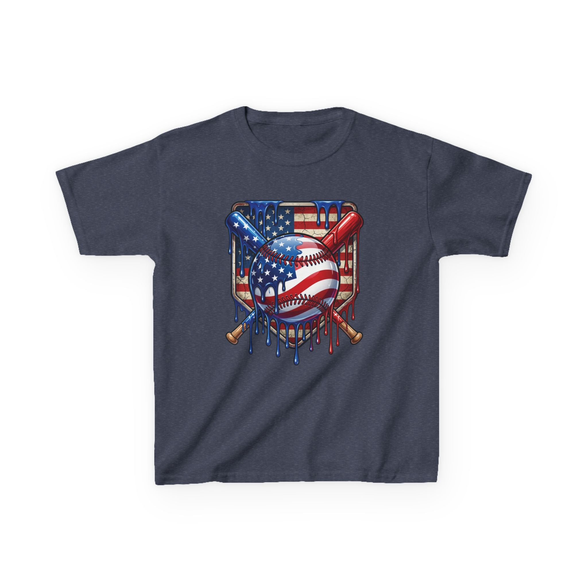 American Flag Dripping Baseball Kids Tee | Patriotic Baseball, Crossed Bats