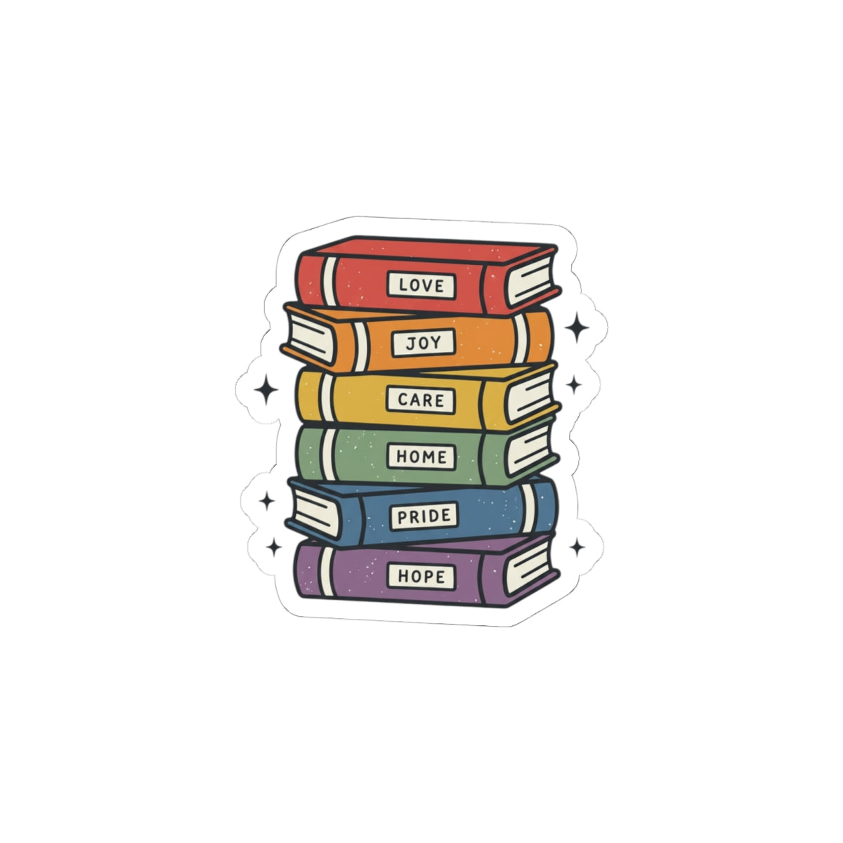 Rainbow Book Stack Kiss-Cut Stickers | Pride, Affirmation, Retro Rainbow