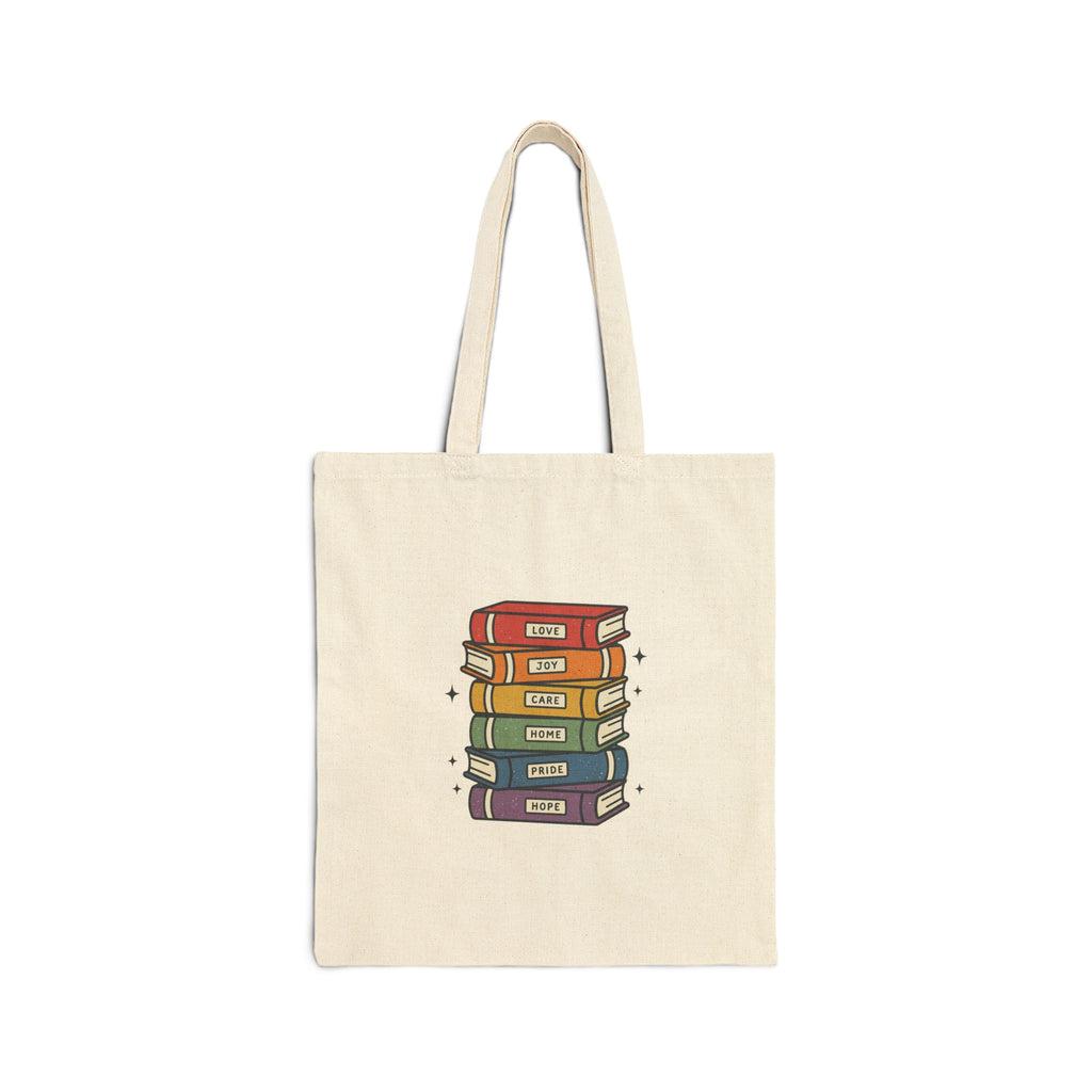 Rainbow Book Stack Tote | Pride, LGBTQ+ Library Illustration