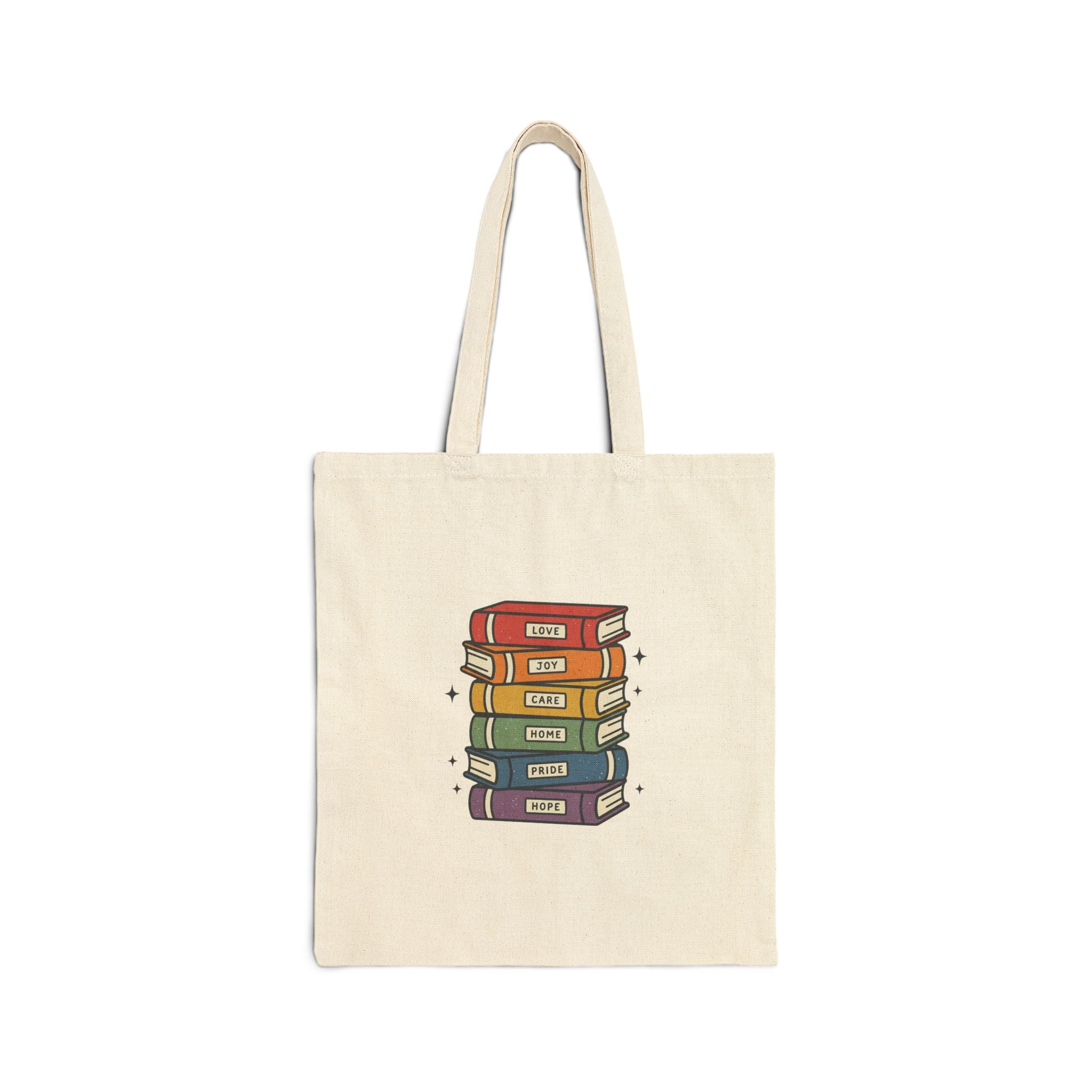 Rainbow Book Stack Tote | Pride, LGBTQ+ Library Illustration
