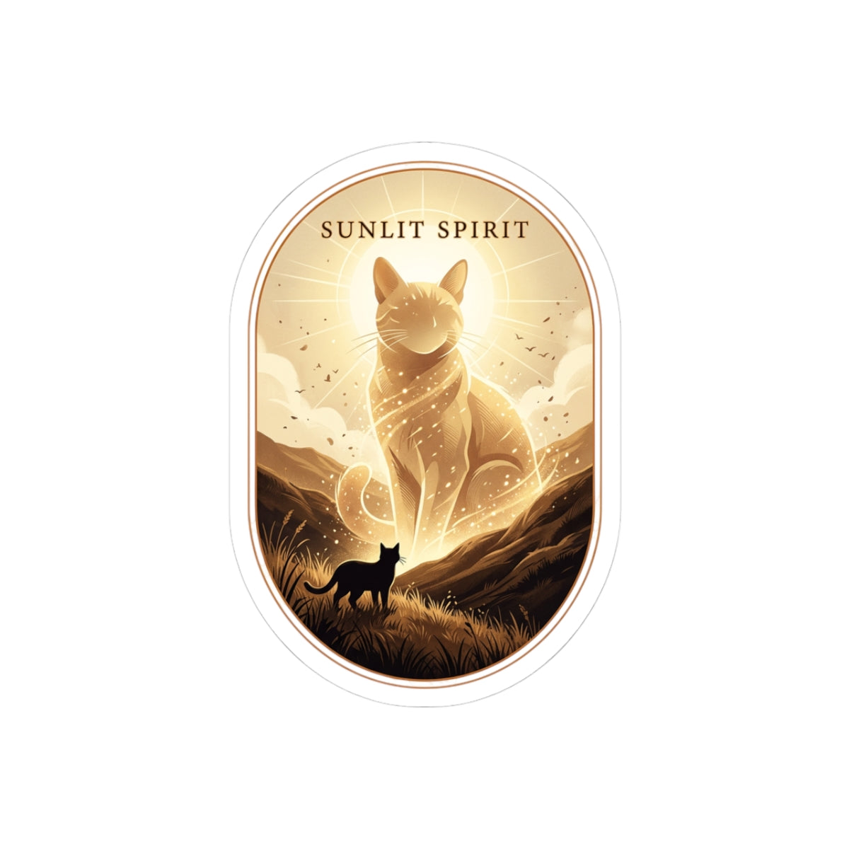 Sunlit Spirit Cat Sticker | Whimsical Fantasy, Retro Folk Illustration