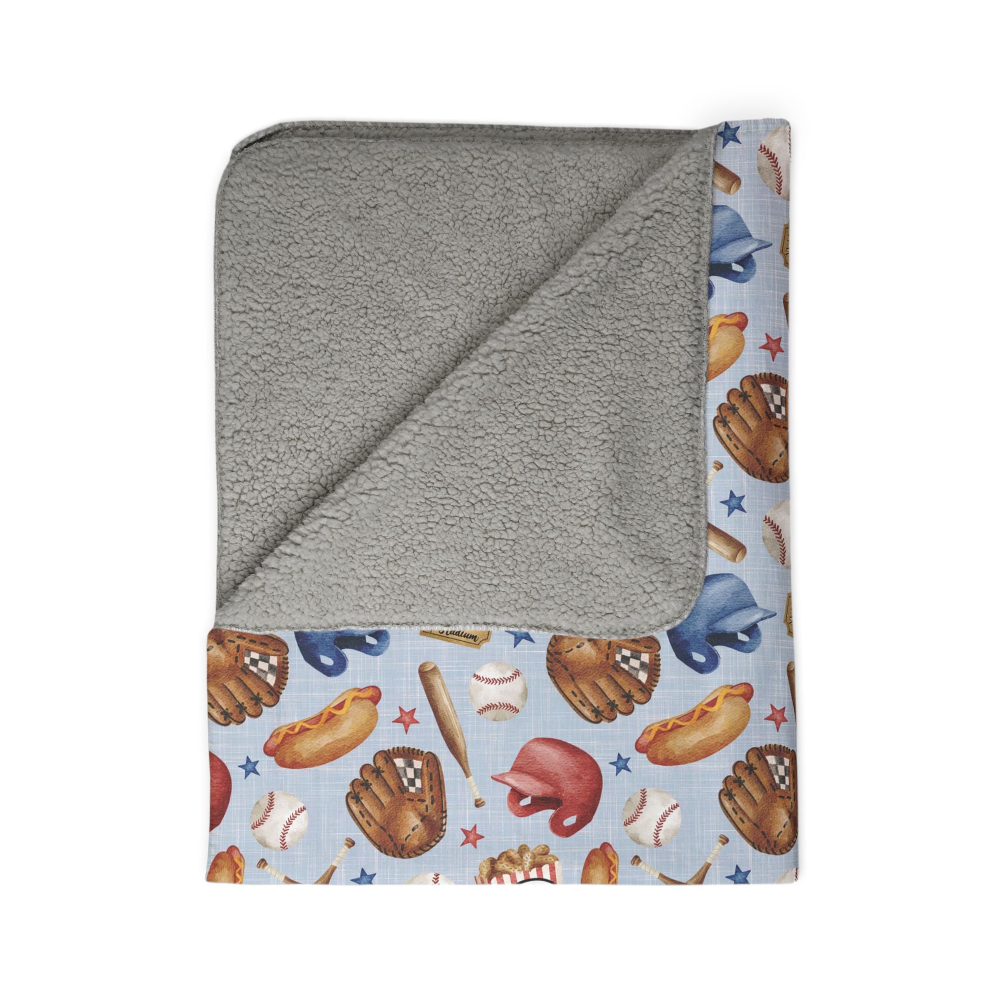 Baseball Pattern Fleece Blanket | Baseballs, Gloves, Bats, Popcorn