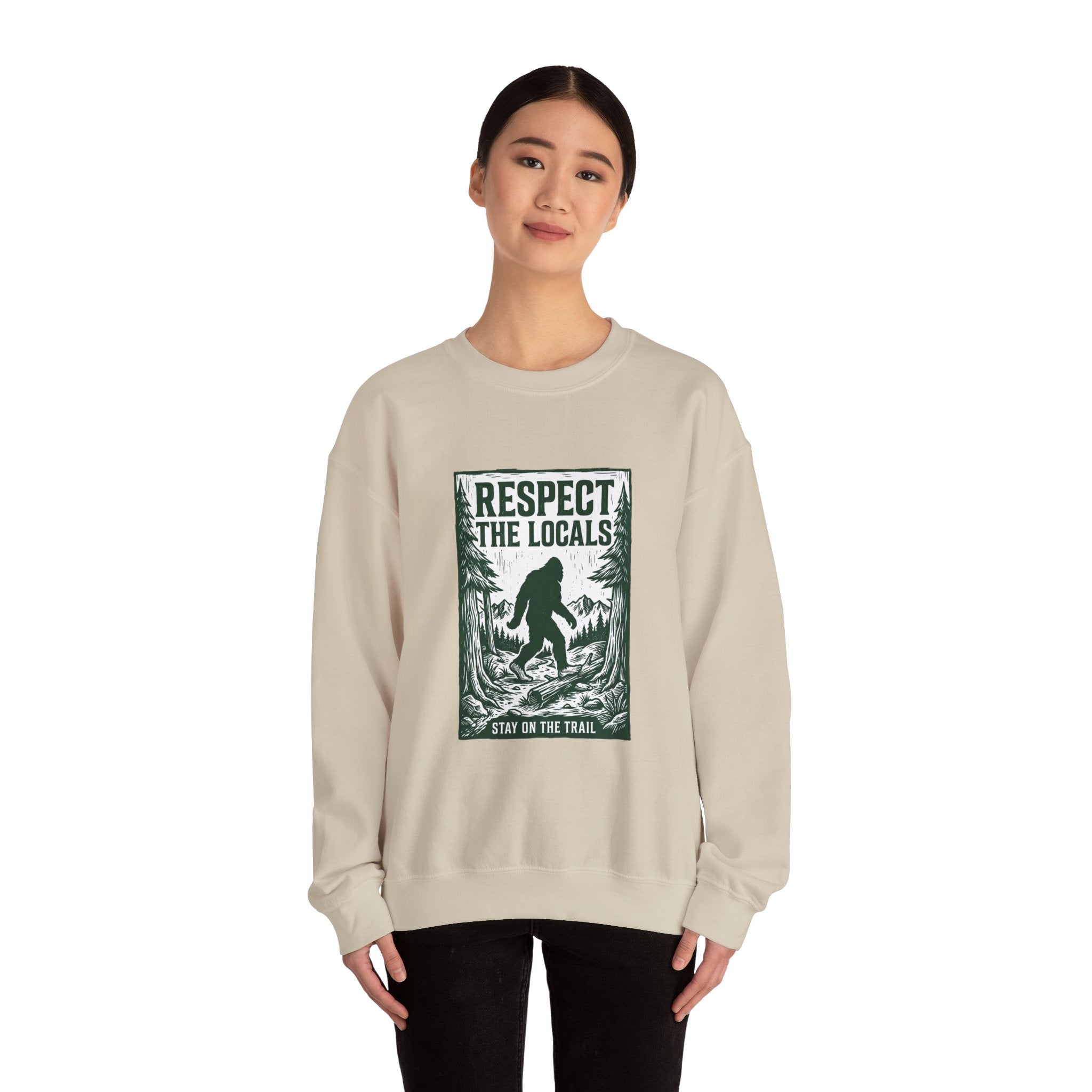 Respect The Locals Sasquatch sweatshirt | vintage national park style, Sasquatch forest graphic