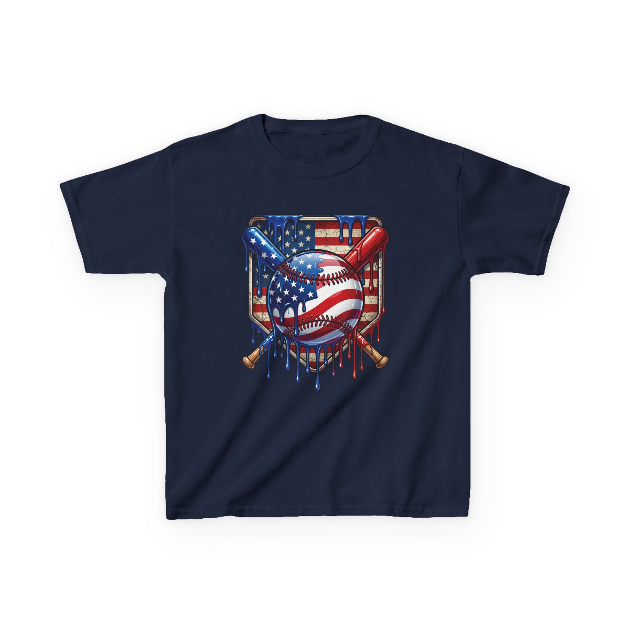 American Flag Dripping Baseball Kids Tee | Patriotic Baseball, Crossed Bats